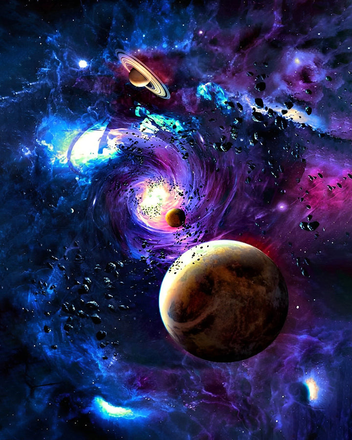 Paarse Planeten en Ruimtewolken Diamond Painting