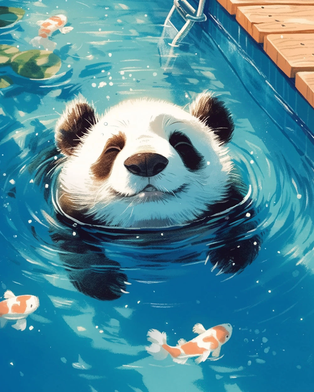 Panda in het Zwembad Diamond Painting