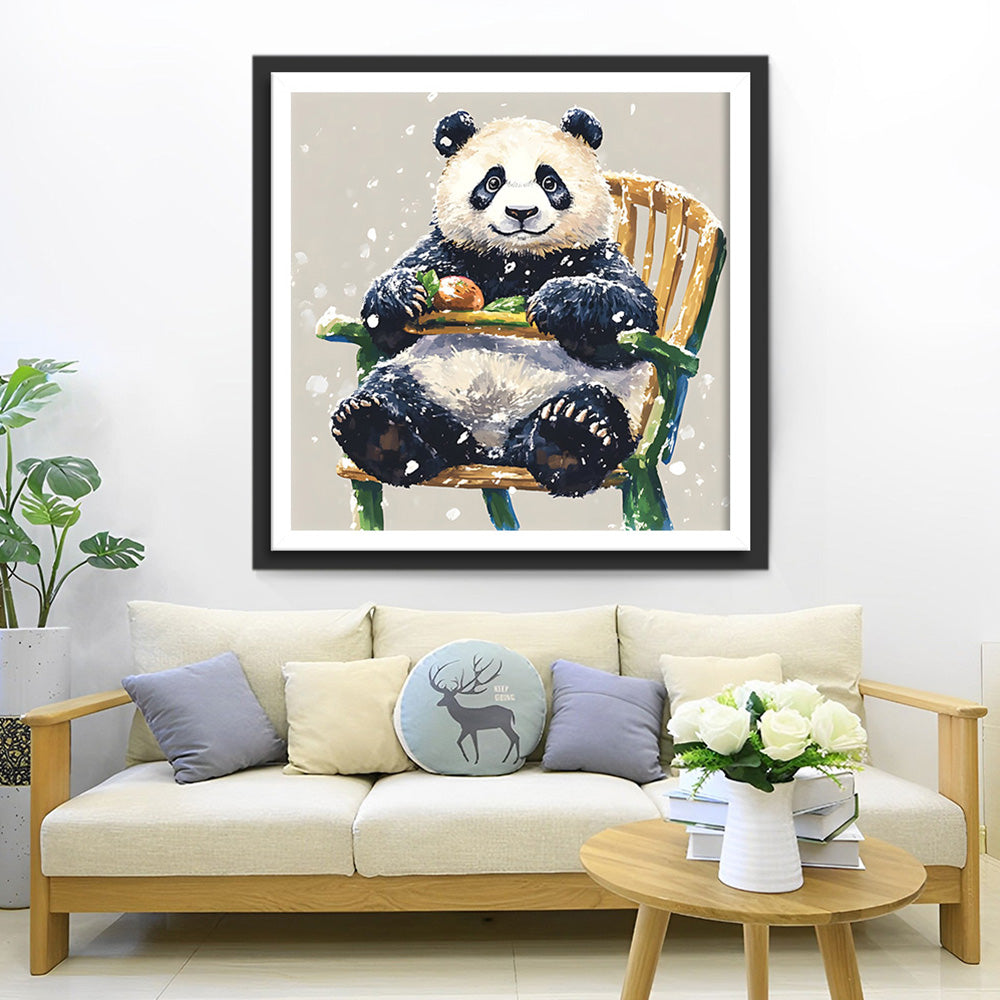 Panda Zittend op een Bamboestoel Diamond Painting