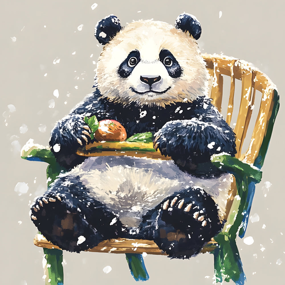 Panda Zittend op een Bamboestoel Diamond Painting