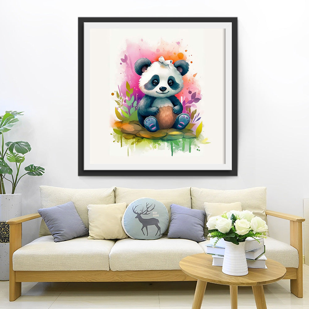 Panda Zittend op een Stapel Stenen Diamond Painting