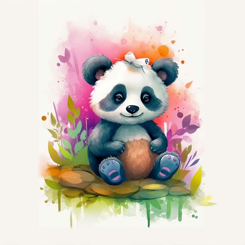 Panda Zittend op een Stapel Stenen Diamond Painting