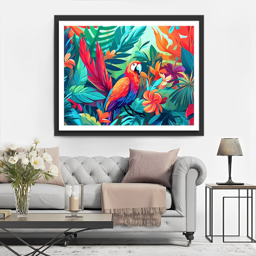Papegaai tussen Bladeren Diamond Painting