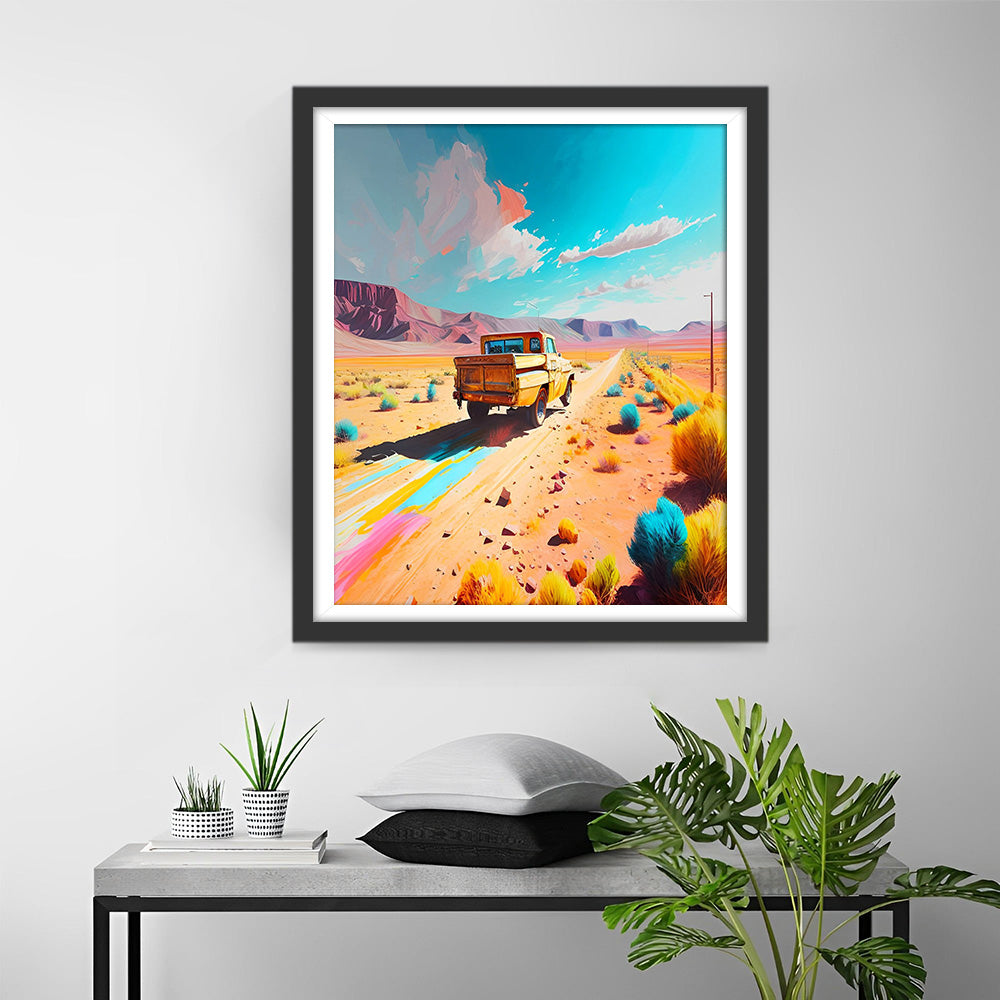 Pickup Truck in de Kleurrijke Woestijn Diamond Painting