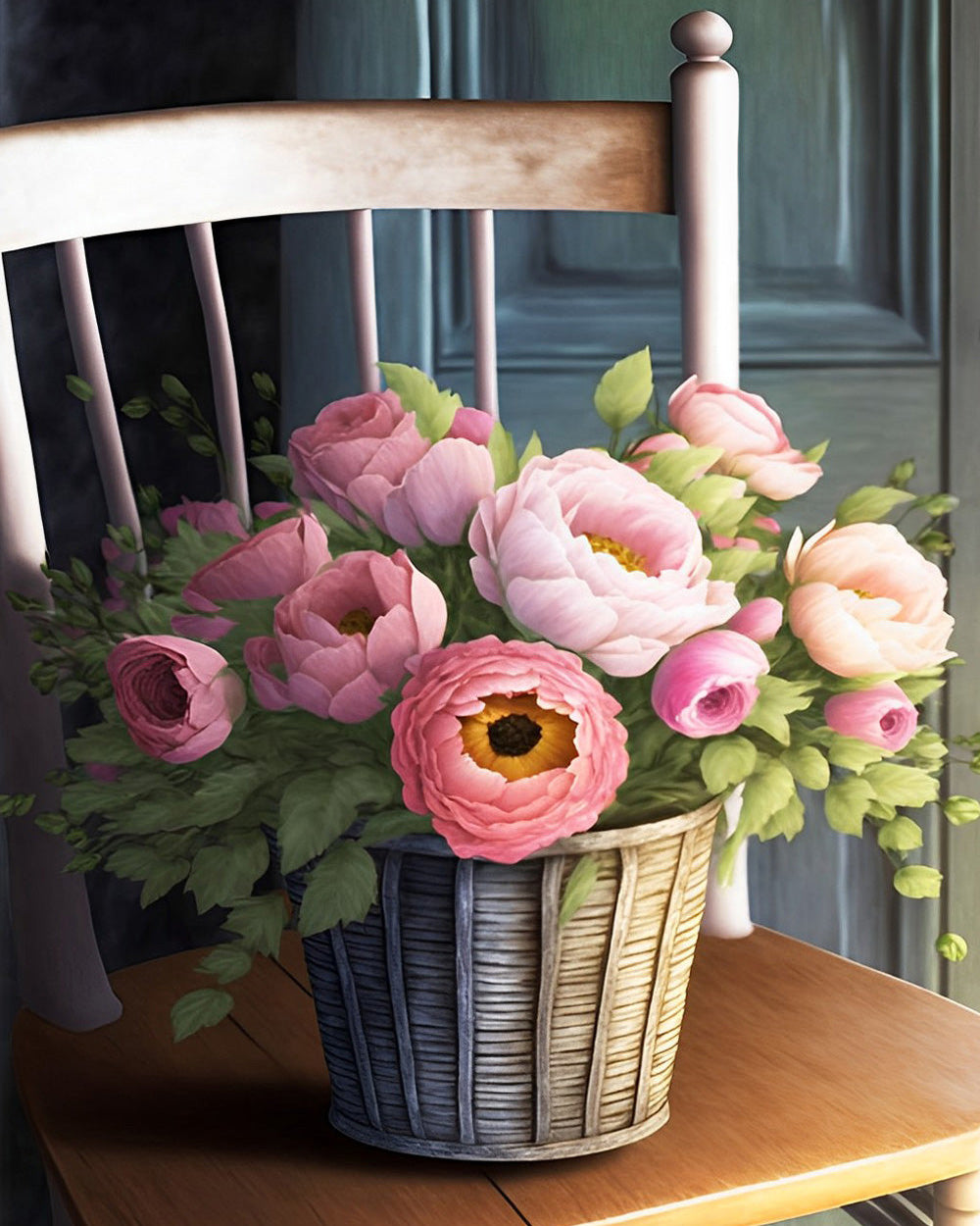 Pioenrozen op een Stoel Diamond Painting