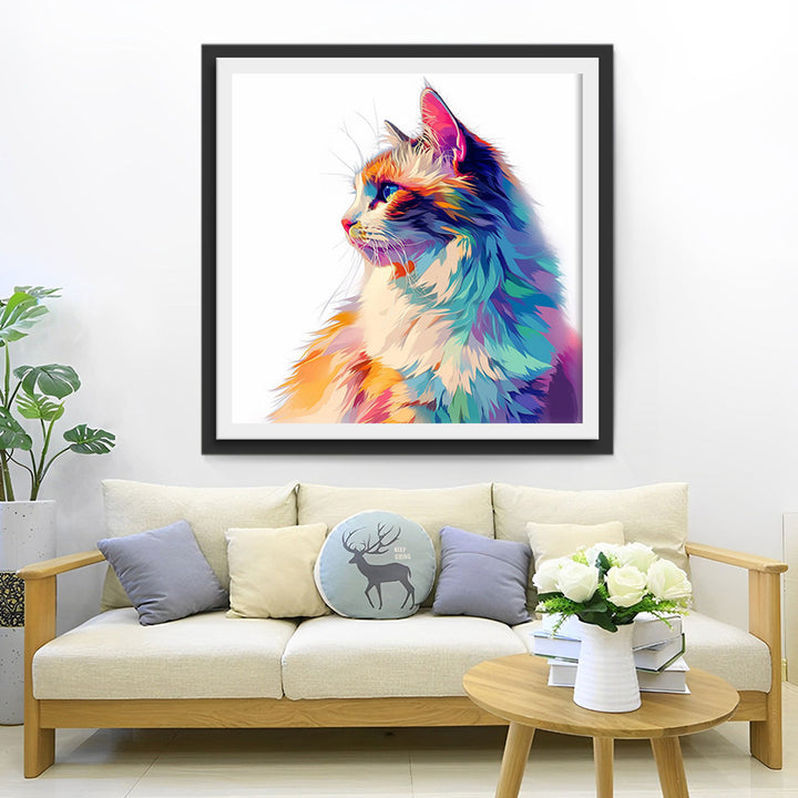 Pluizige Kleurrijke Kat Diamond Painting