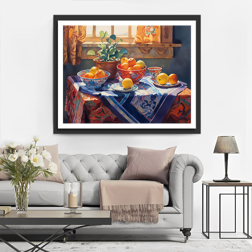 Potplanten en Vruchten op de Tafel Diamond Painting