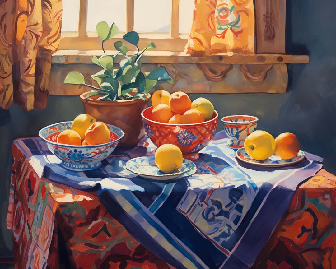 Potplanten en Vruchten op de Tafel Diamond Painting