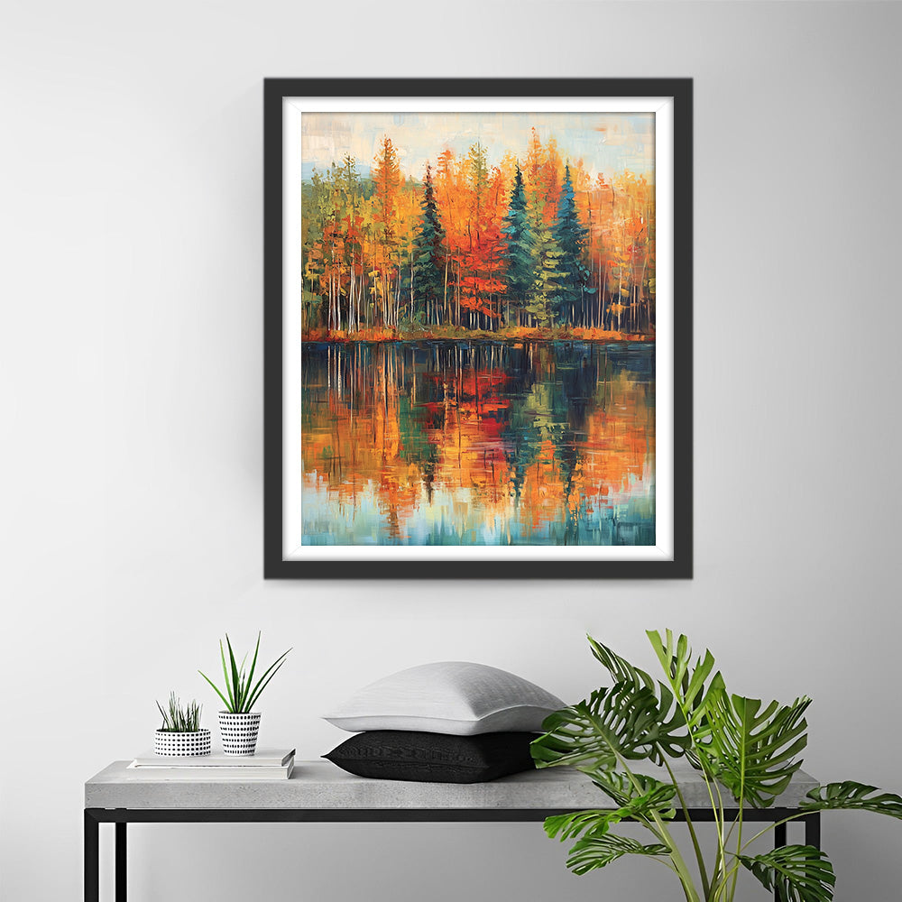 Reflectie van Herfstbossen Diamond Painting