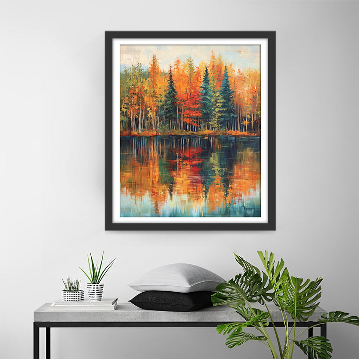 Reflectie van Herfstbossen Diamond Painting