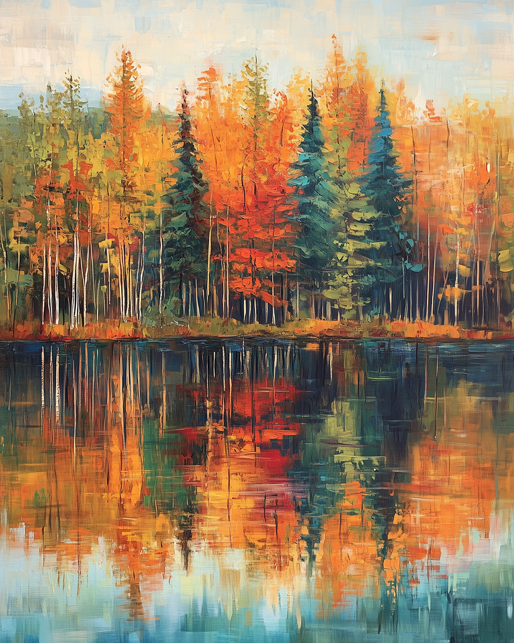 Reflectie van Herfstbossen Diamond Painting