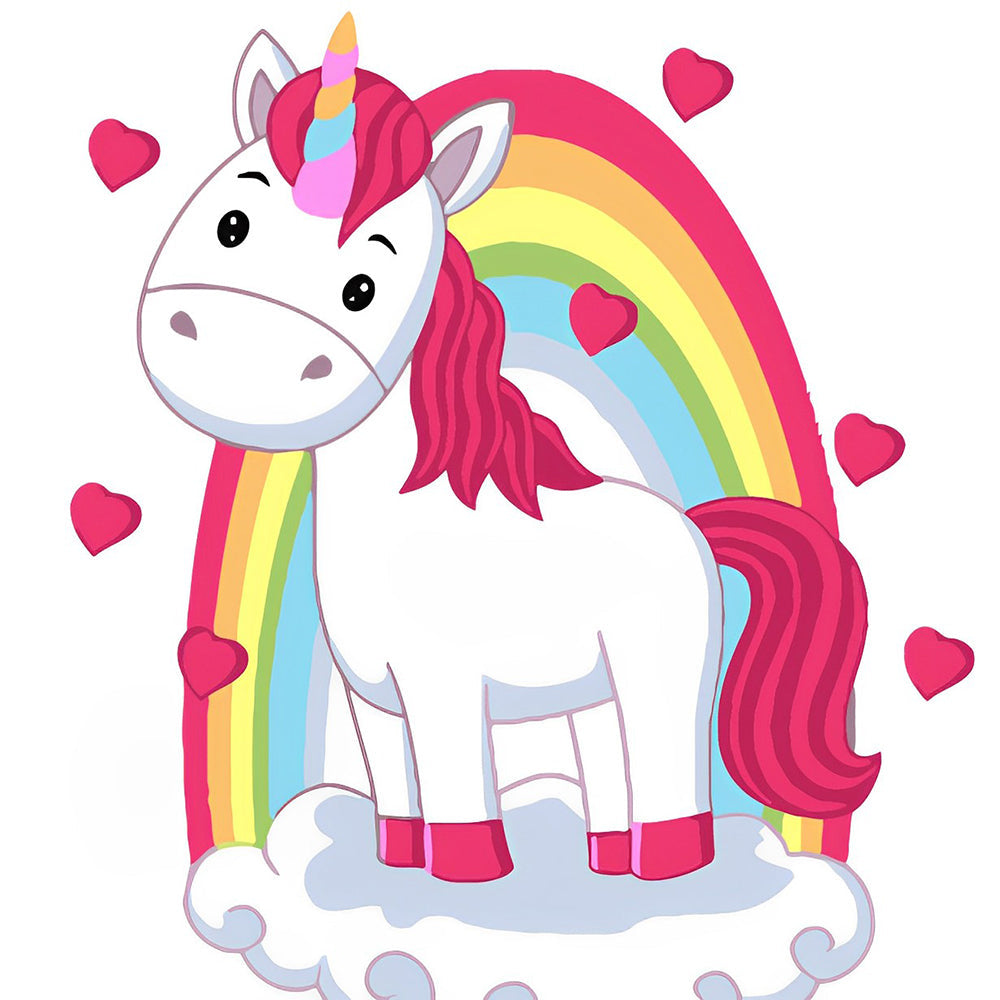 Regenboog, Eenhoorn en Rode Harten Diamond Painting