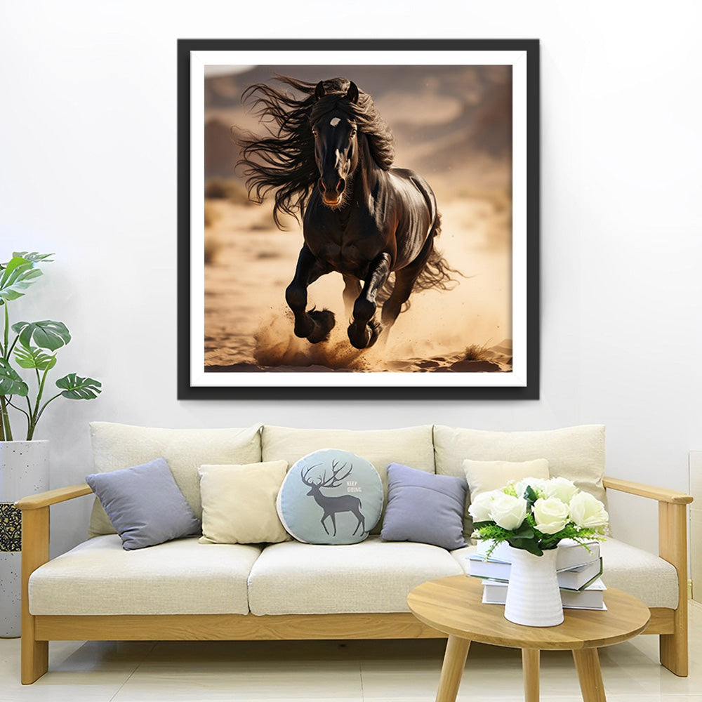 Rennend Donker Paard Diamond Painting