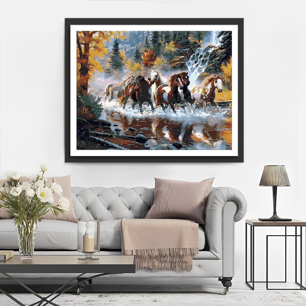 Rennende Paarden in de Rivier Diamond Painting