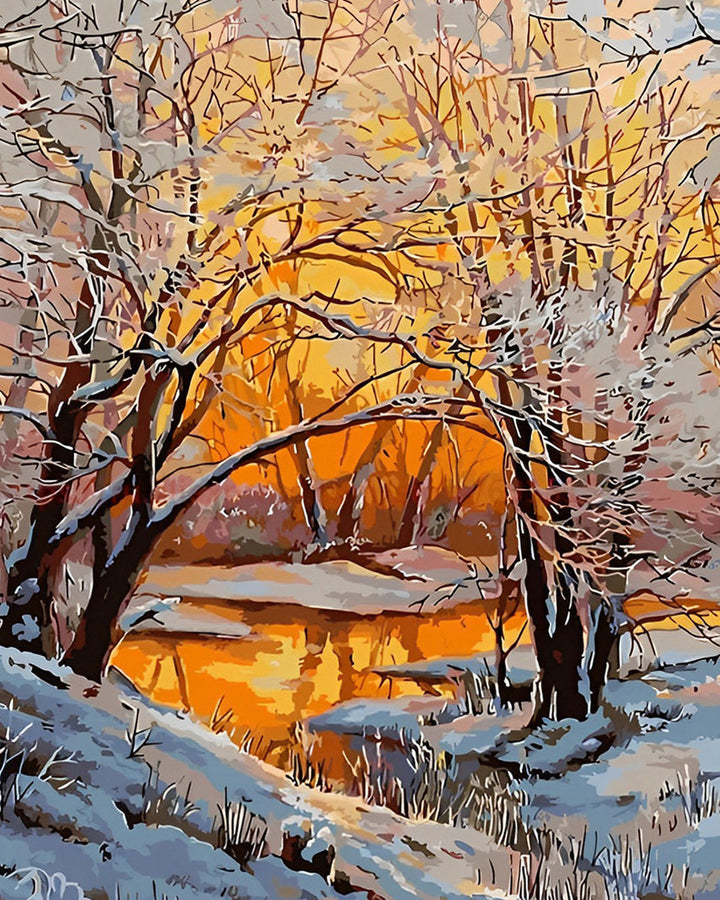 Rivier in Besneeuwd Bos Diamond Painting
