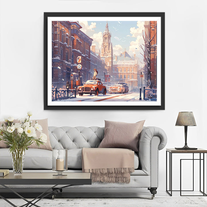 Rode Auto op de Straat van Londen Diamond Painting