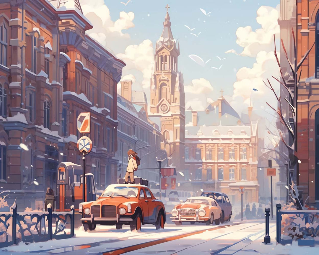 Rode Auto op de Straat van Londen Diamond Painting