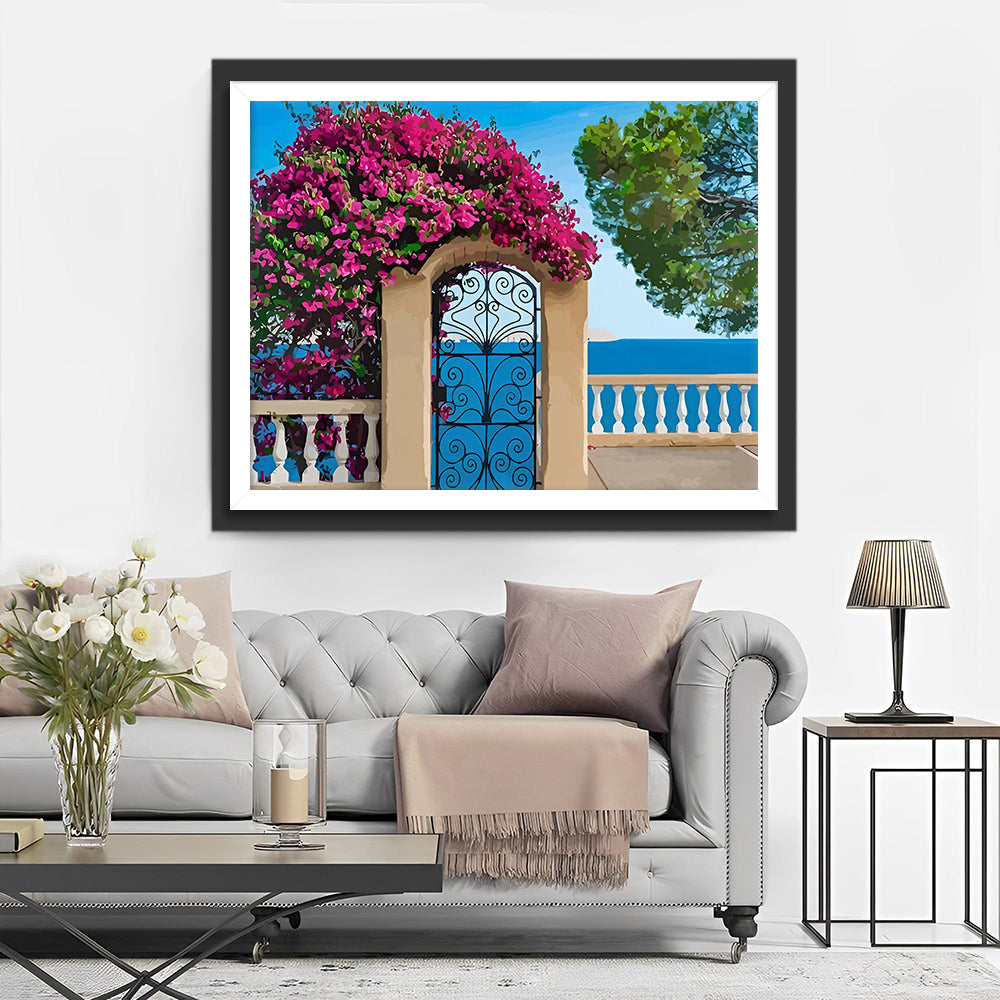 Rode Bloemen op de Deur Diamond Painting