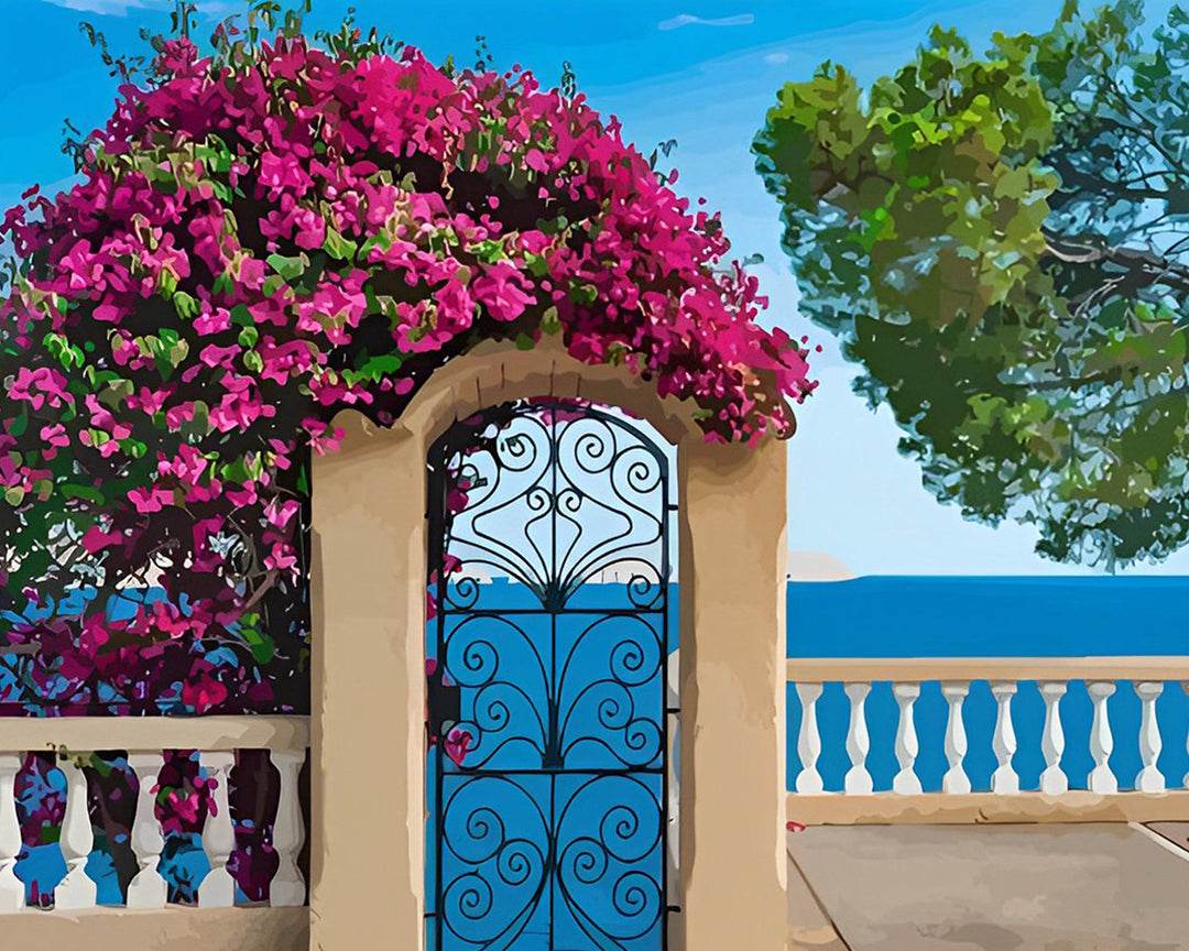 Rode Bloemen op de Deur Diamond Painting