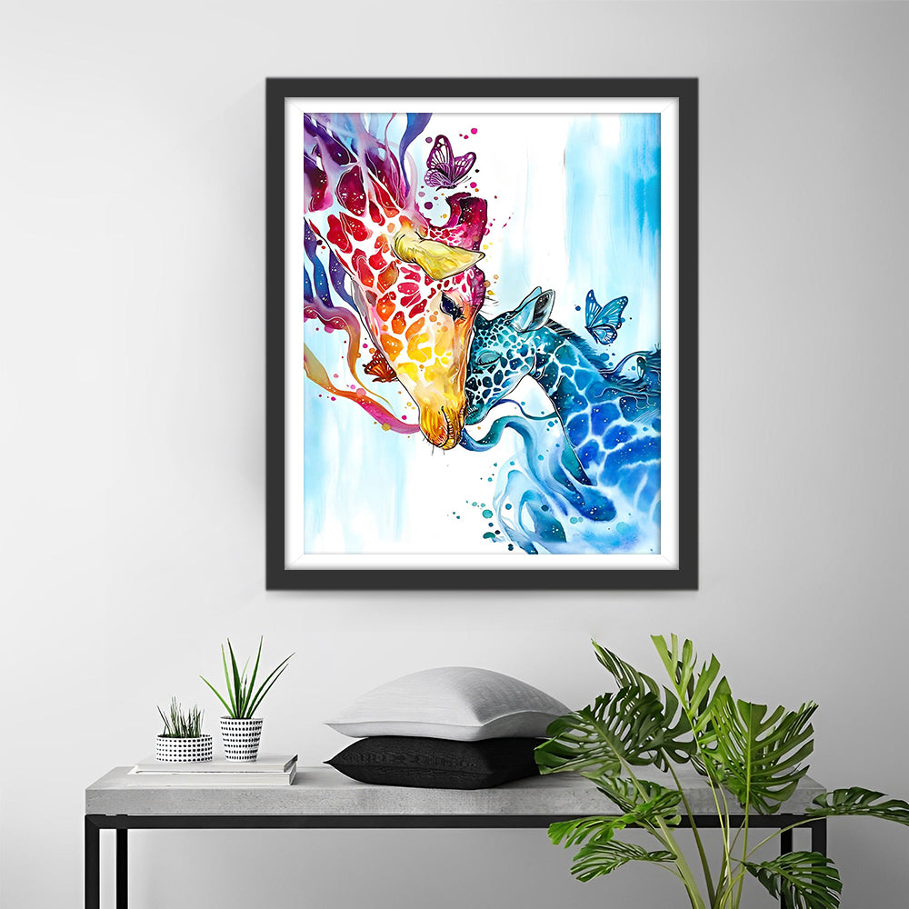 Rode en Blauwe Giraffe Vrienden Diamond Painting
