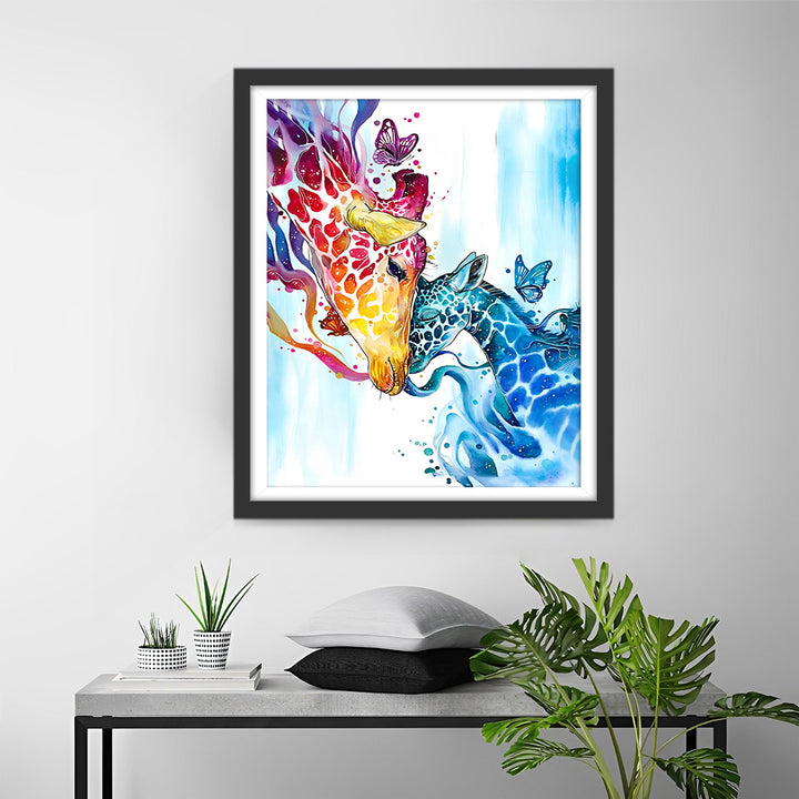 Rode en Blauwe Giraffe Vrienden Diamond Painting