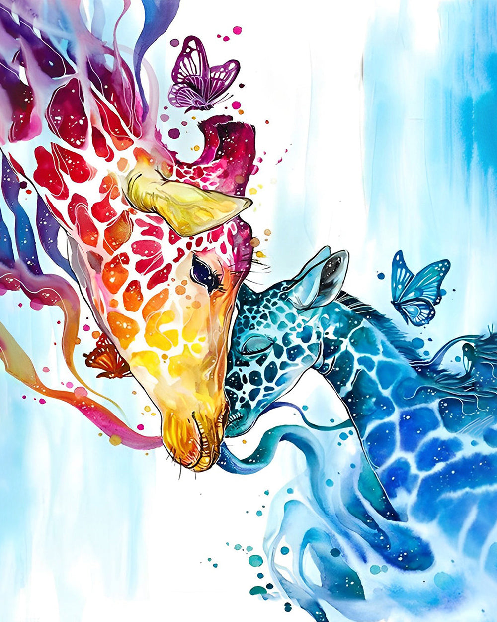 Rode en Blauwe Giraffe Vrienden Diamond Painting