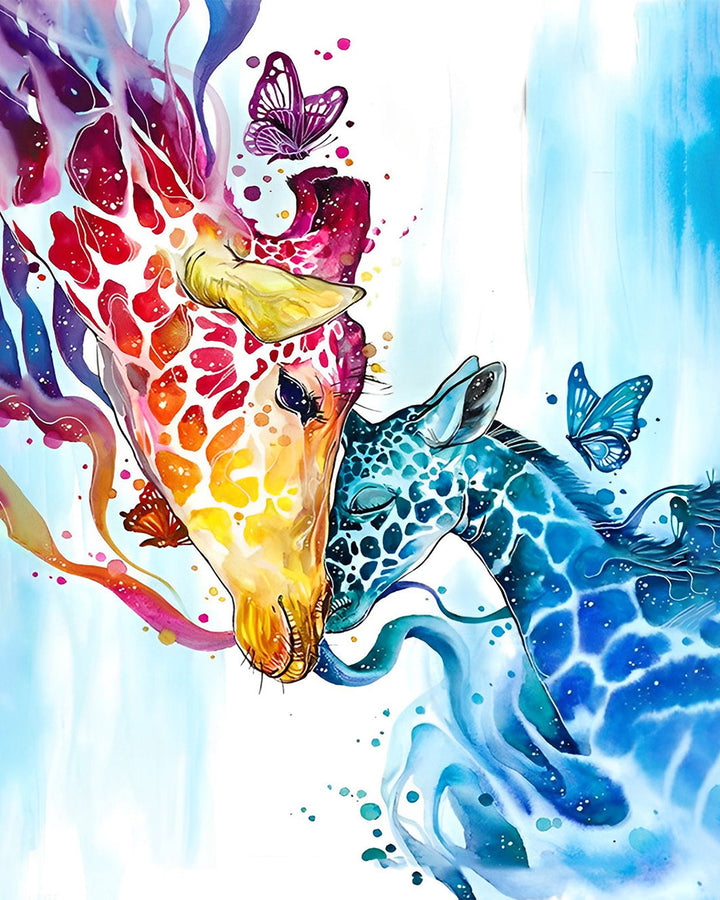 Rode en Blauwe Giraffe Vrienden Diamond Painting