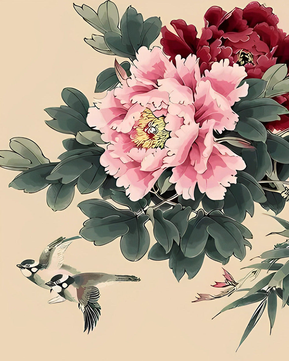 Rode en Roze Pioenen Diamond Painting