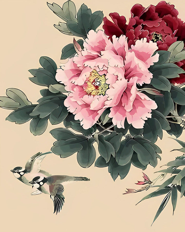 Rode en Roze Pioenen Diamond Painting