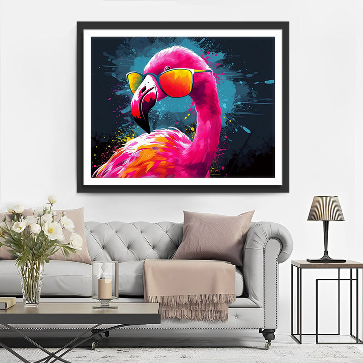 Rode Flamingo met Brillen Diamond Painting