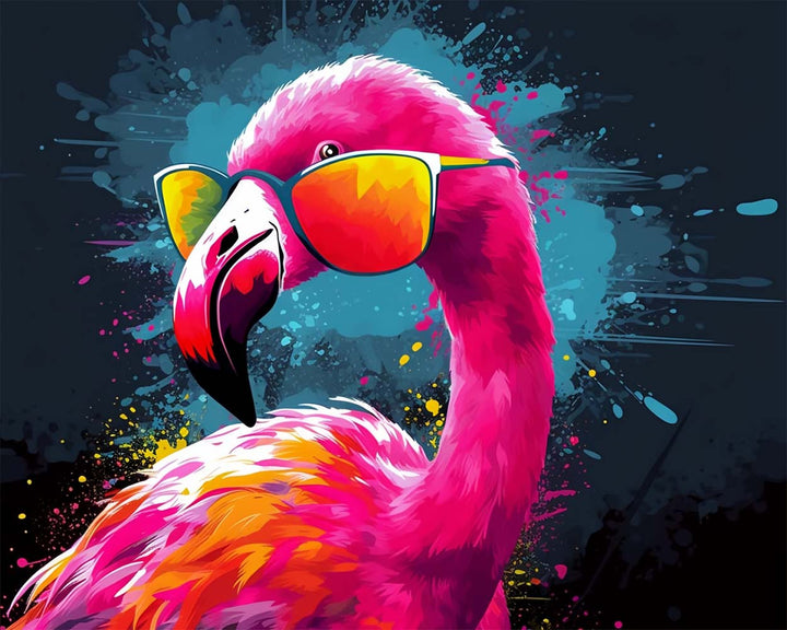 Rode Flamingo met Brillen Diamond Painting