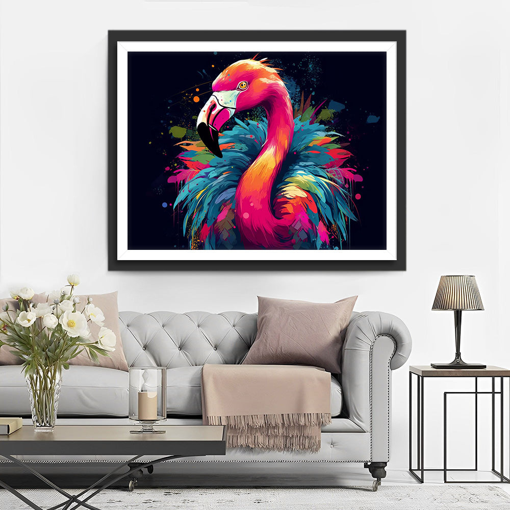 Rode Flamingo met Kleurige Veren Diamond Painting