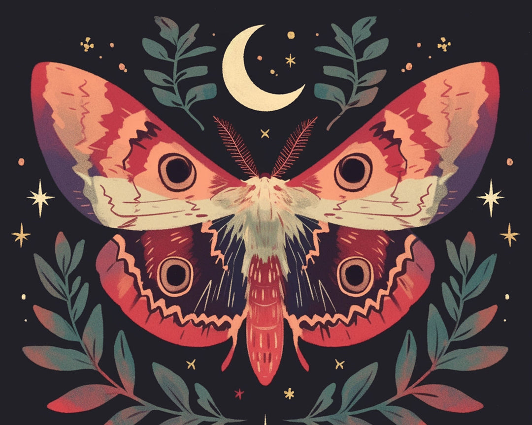 Rode Mot en Sikkel Maan Diamond Painting