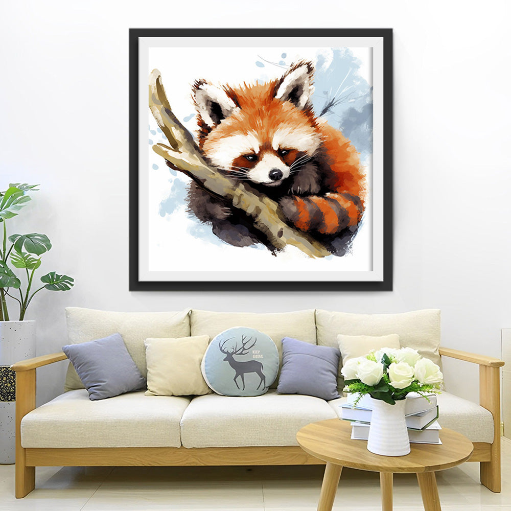 Rode Panda op een Boomstam Diamond Painting