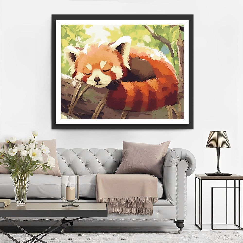 Rode Panda Slapend in de Boom Diamond Painting
