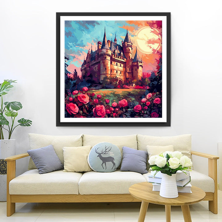 Rode Rozen en Kasteel Diamond Painting