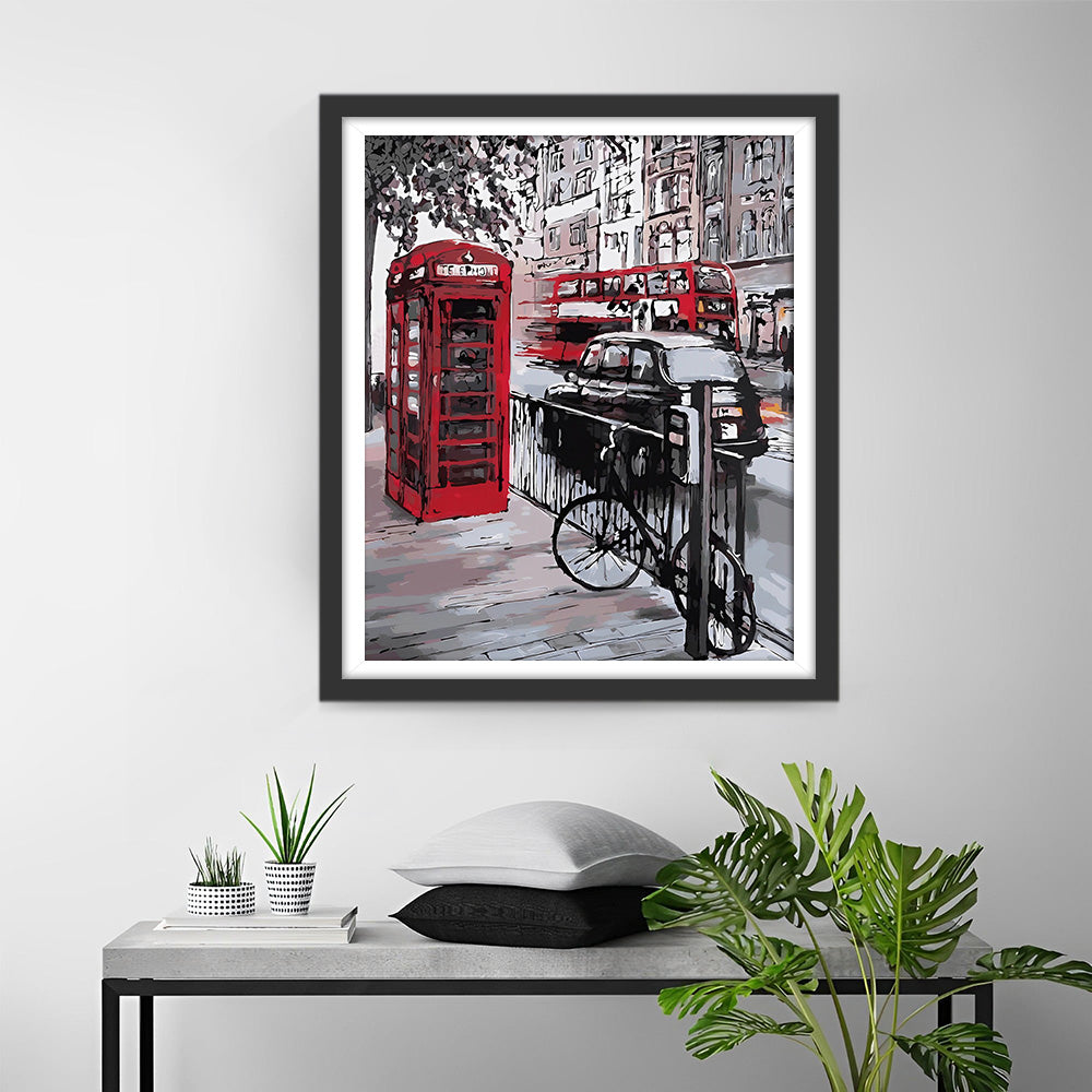 Rode Telefooncel op Straat Diamond Painting