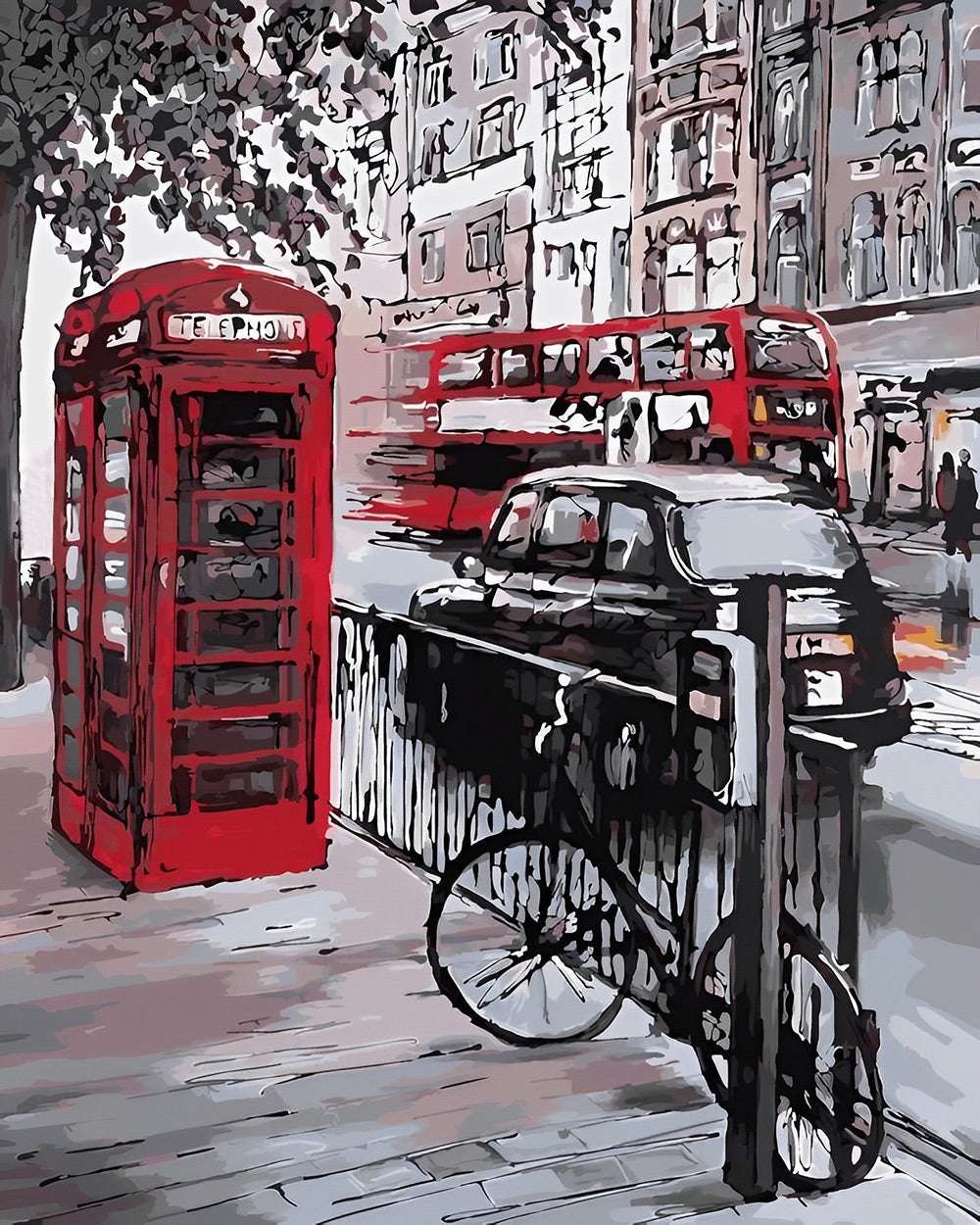 Rode Telefooncel op Straat Diamond Painting