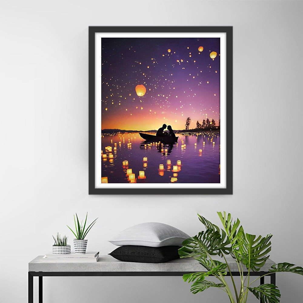 Romantisch Stel in Boot 's Nachts Diamond Painting