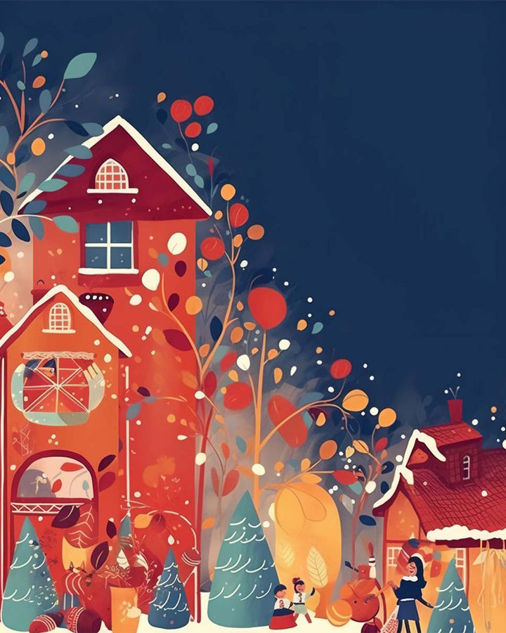 Rood Cartoon Kersthuis Diamond Painting