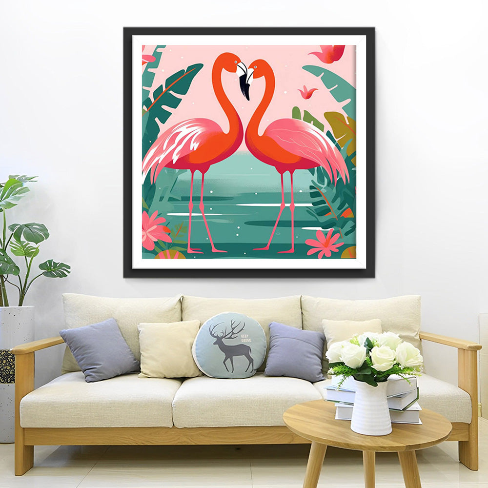 Rood Flamingokoppel op het Meer Diamond Painting