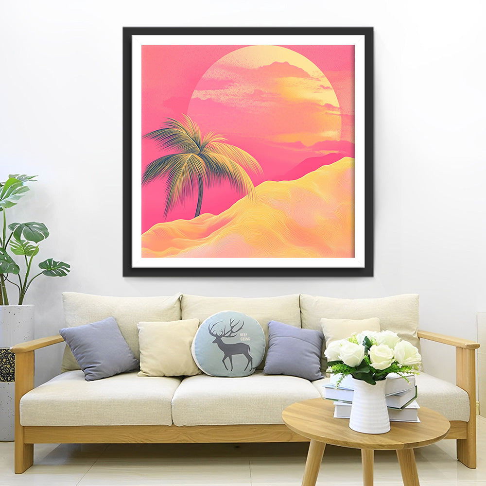 Roze Berg en Zonsopgang Diamond Painting