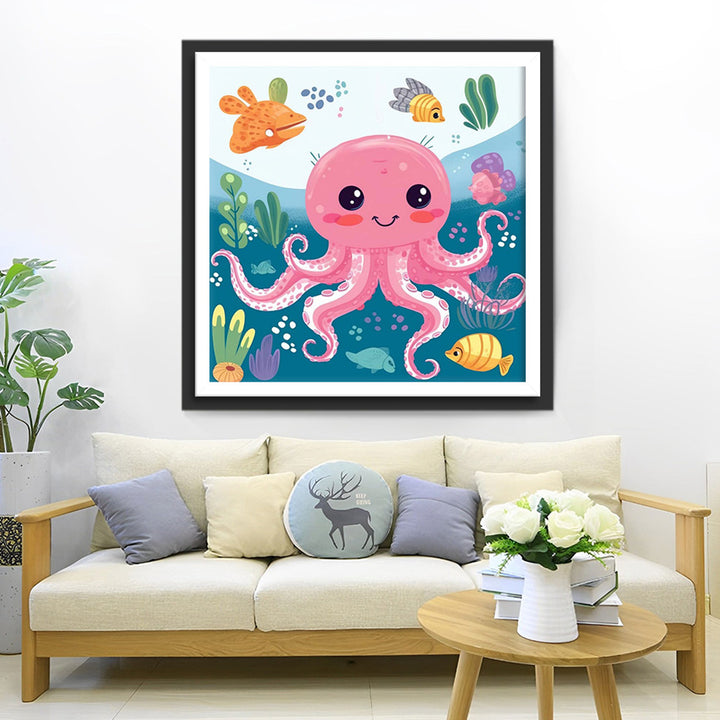Roze Cartoon Octopus Diamond Painting