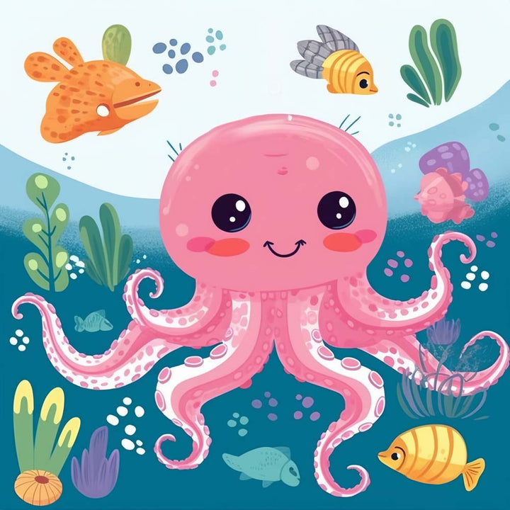 Roze Cartoon Octopus Diamond Painting