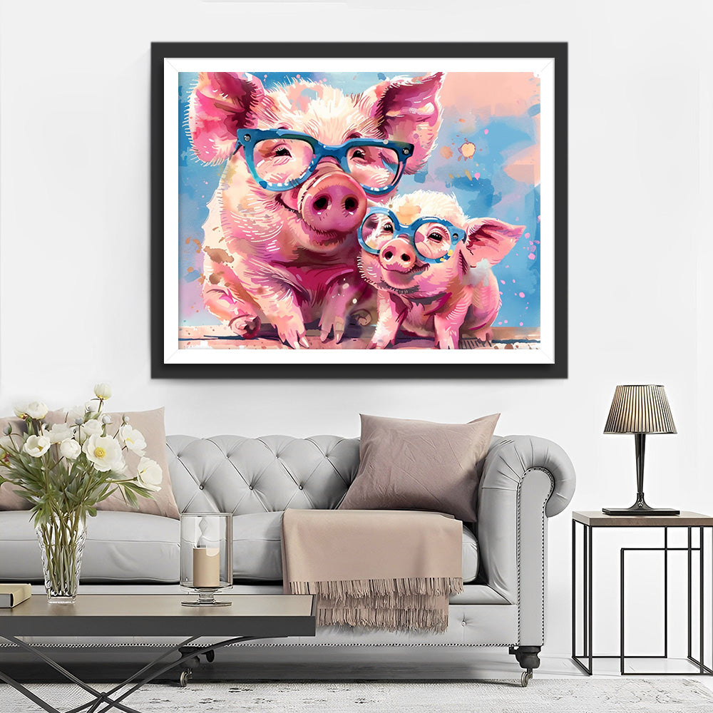 Roze Varkens met Brillen Diamond Painting