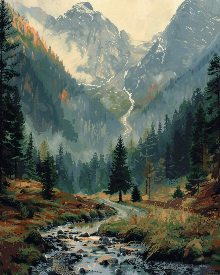 Rustige Berg en Bos Diamond Painting