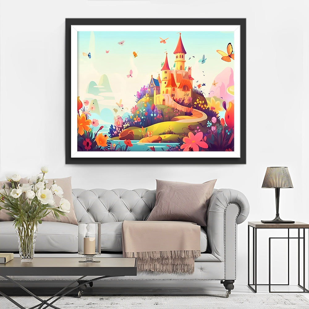 Schattig Cartoon Kasteel Diamond Painting