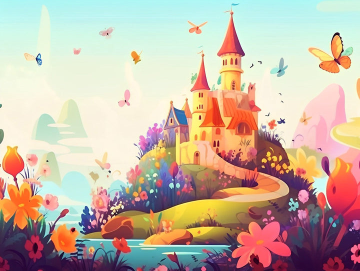 Schattig Cartoon Kasteel Diamond Painting