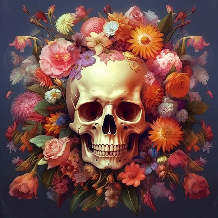 Schedel Bedekt met Bloemen Diamond Painting