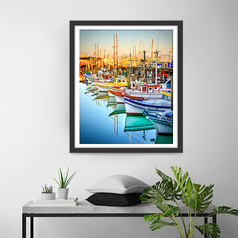 Schepen Afgemeerd in de Haven Diamond Painting